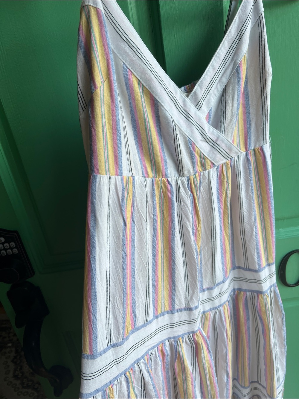 Lalavon Striped Tiered Maxi Dress in White blackPastel Stripes - size small